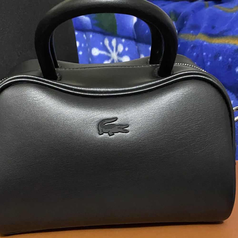 Lacoste Black Structured Leather Satchel